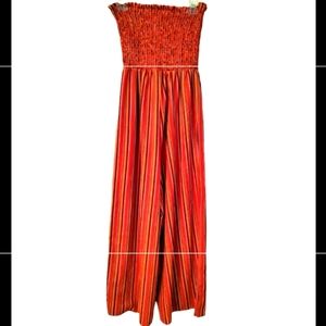 Charlotte Russe Strapless Tube Top Orange striped Jumpsuit M